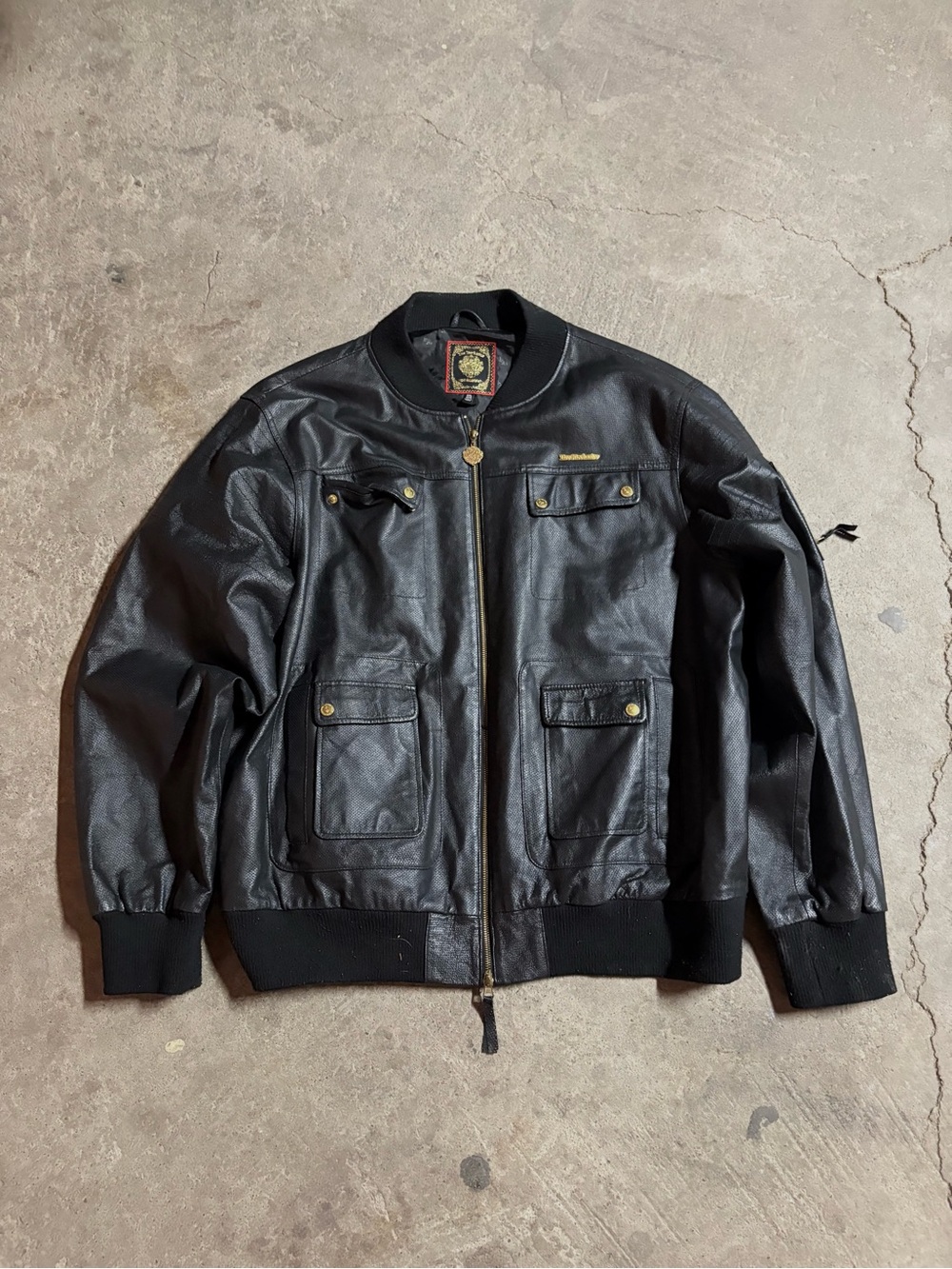 Bill Goldstein Men’s Y2K Black Leather Bomber Motorcycle Jacket pockets Sz 4XL
